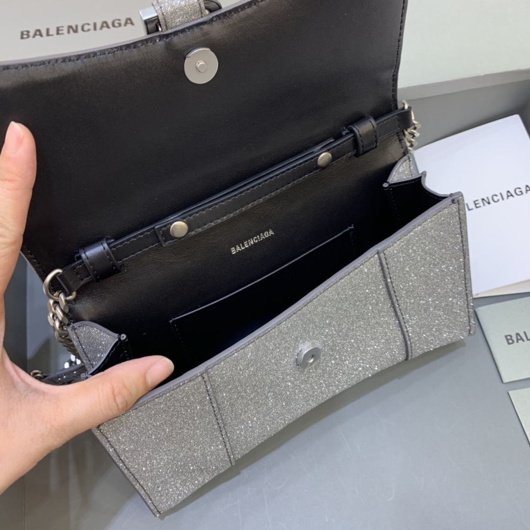 Balenciaga Big Hourglass Wallet With Chain Shoulder Bag Silver Gray